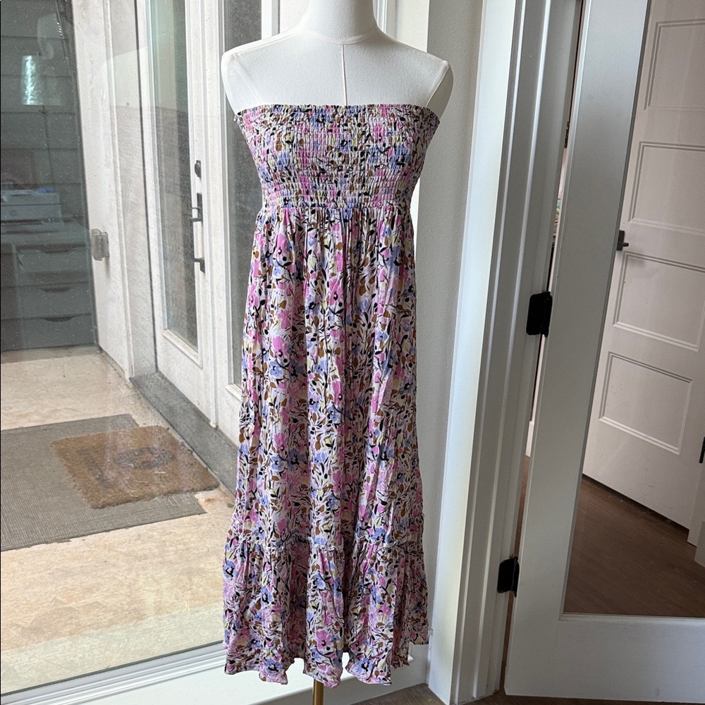 saltwater LUXE Strapless Floral Maxi Dress in Lavender Pink